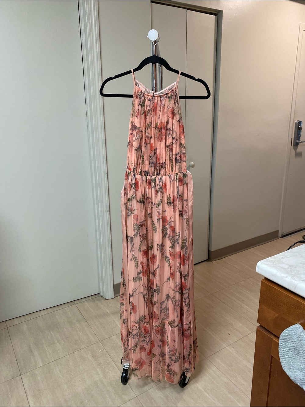 Lovely Grace Peach Floral Halter Maxi Dress